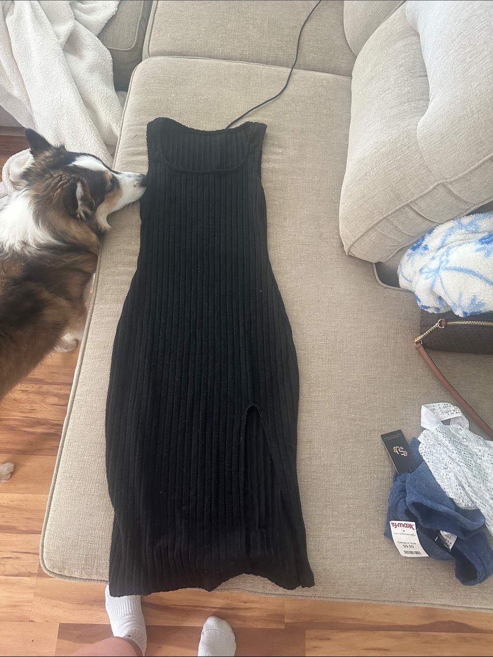 SHEIN Black Sleeveless Ribbed Midi Dress with Side Slit